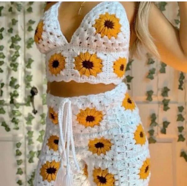 White Yellow Crochet Dress